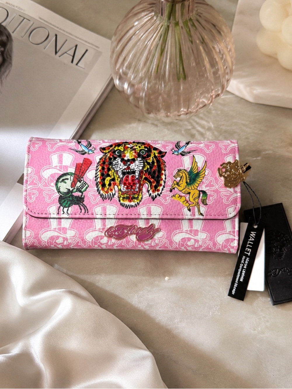 NWT Ed Hardy Pink Rhinestone Tiger Skull Y2K Wallet - Picture 1 of 6